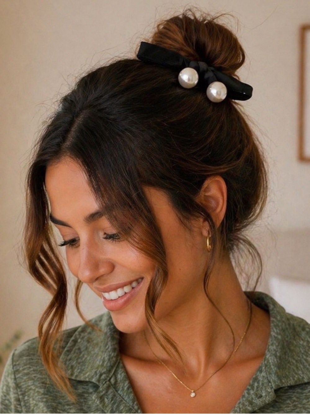 5 x Black Pearl-Embellished Hair Tie Set — Women Accessories